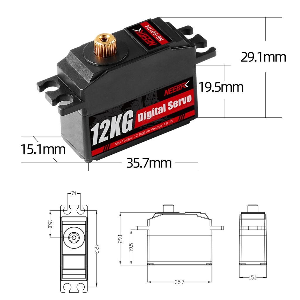 NEEBRC 12KG 23KG Metal Gear Digital Servo Short Body Low Profile High Torque for RC Car Truck Robot Boat Drone Toy Accessories