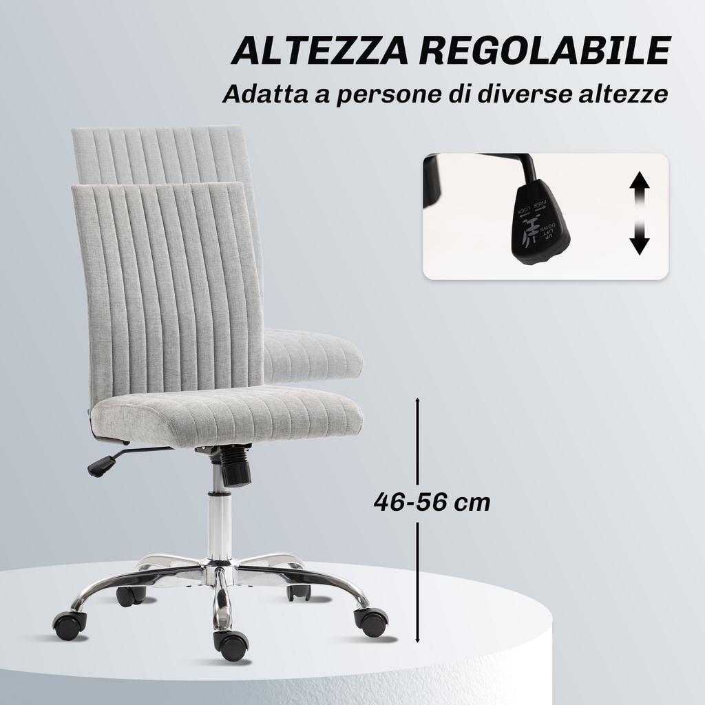 Armless Office Chair with Adjustable Height and Swivel Seat, Fabric Upholstery, Grey