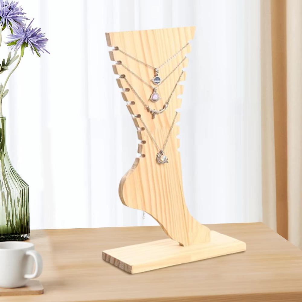 Large Capacity Wooden Necklace Frame Foot Shaped Jewelry Storage Rack Tabletop