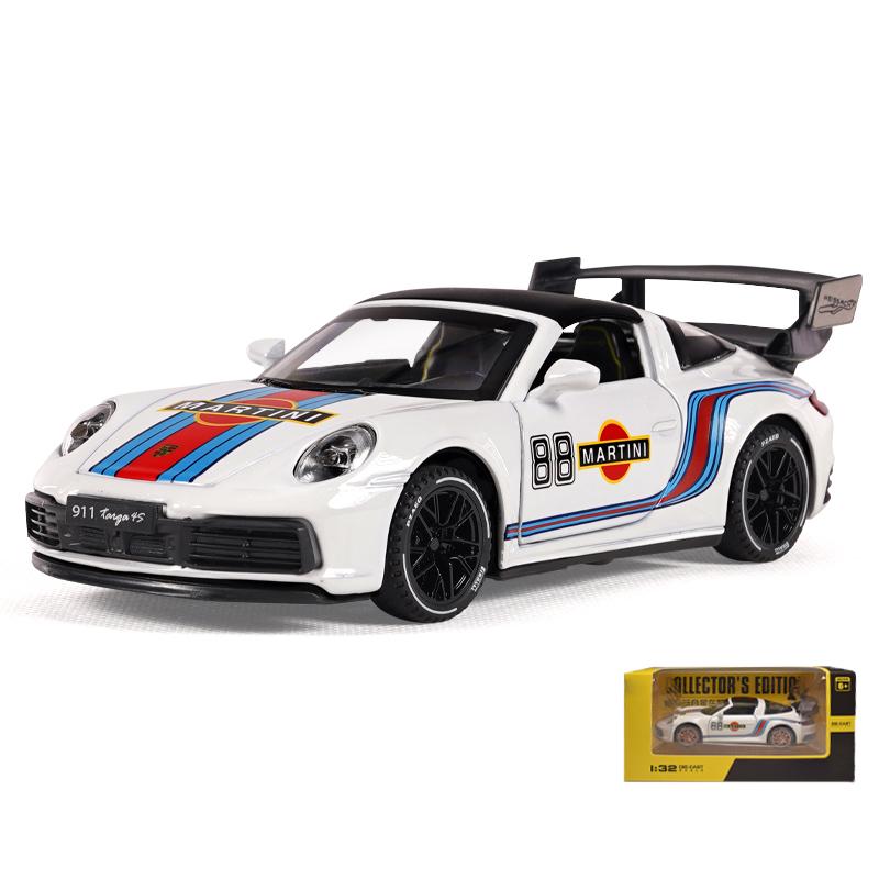 1/32 Porsche 911 Targa 4S Martini Racing Edition Спортивный автомобиль Сплав Литой Модель автомобиля Высокая симуляция Украшения Орнамент Подарок