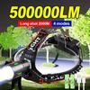 500000LM High Power LED Headlamp 2000M Super Bright Headlight Rechargeable Outdoor Waterproof Work Head Lamp Camping Fishing Head Flashlight