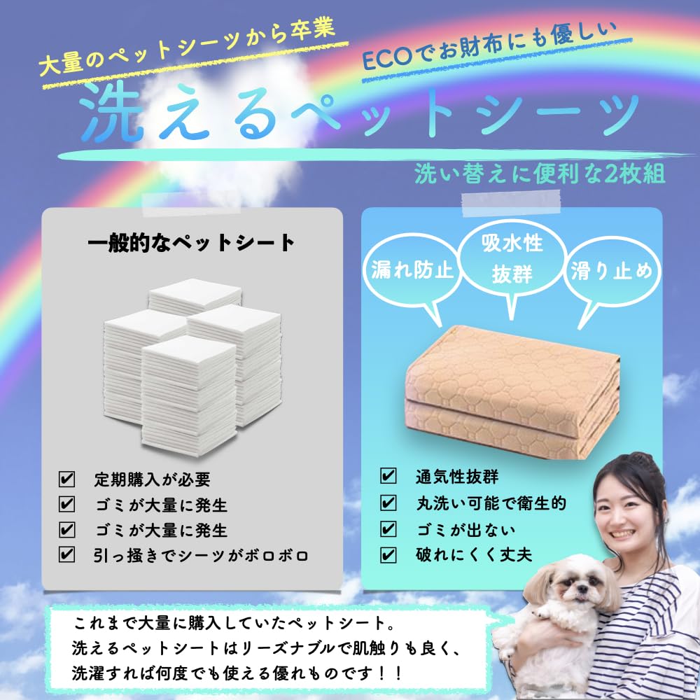 Care Advisor Smiley Life Моющийся многоразовый писающий коврик для домашних животных Быстрый японский набор из 2 комплектов [рекомендуется для домашних животных] простыней, коврик, коврик, водонепроницаемый, впитывающий,