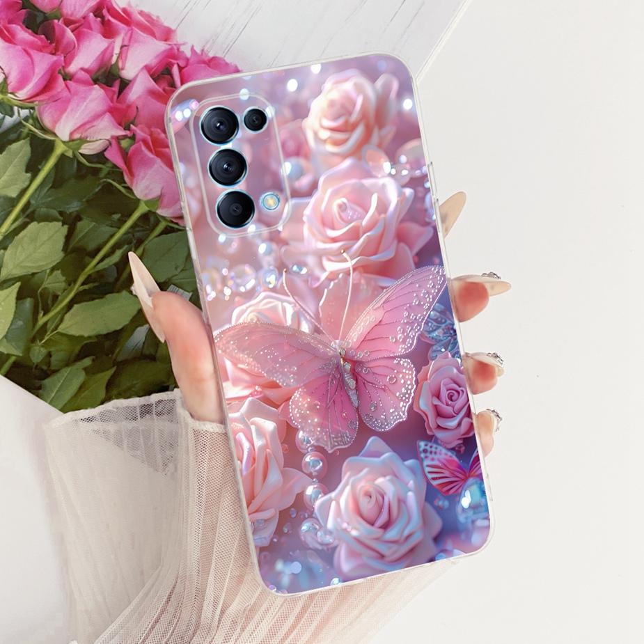For Oppo Reno 5 Pro 5G Case CPH2201 Stylish Flowers Butterfly Painted Cover Soft Slim Phone Case For Oppo Reno 5 Reno5 Pro Shell