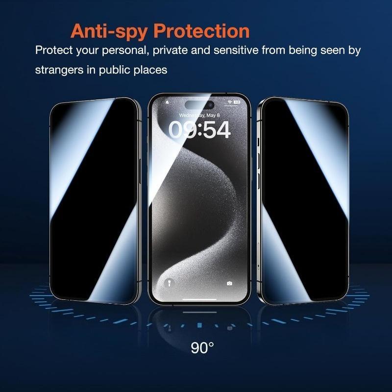 Защитное стекло с защитой от подглядывания для iPhone 18 17 Pro Max/16 Pro 15, закаленное стекло, пылезащитное, 360 Privacy, Anti-Peeping, простая установка, Film2