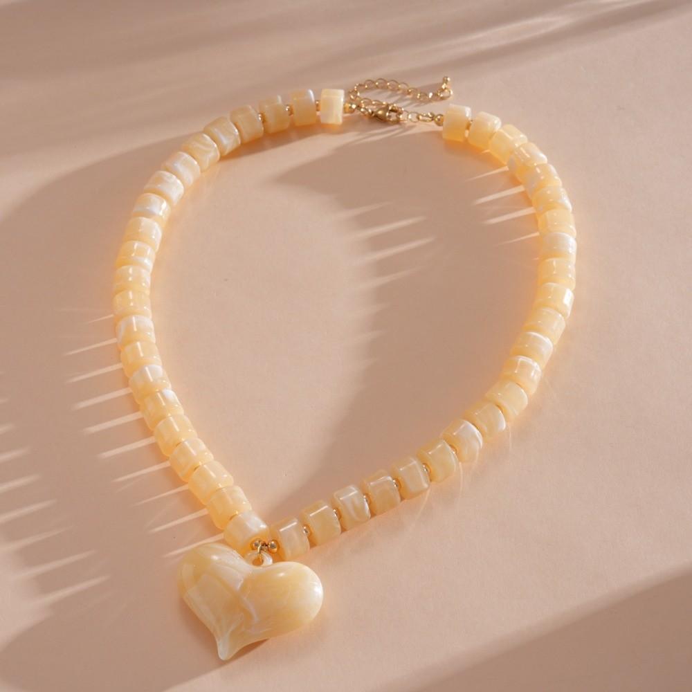 Round Bead Women Clavicle Necklace Acrylic Sweater Chain Acrylic Love Heart Necklace Travel