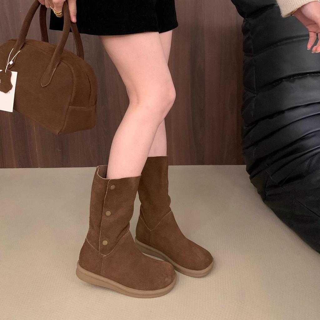 French platform matte two-wear medium boots women's shoes autumn 2025 new western cowboy boots round head knight boots