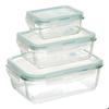 5five - 3 Large Rectangular Glass "clipeat" Storage Boxes