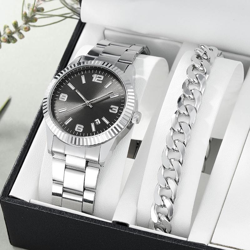 (Bracelet+watch) Fashion Men's Stainless Steel Quartz Watch Set (including Bracelet)