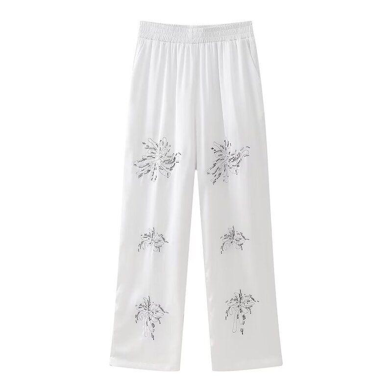 Western Style 2024 Spring New Women Loose Beaded Embroidery Shirts High Waist Trousers 4786059 807