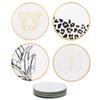 [A2290] - 4 'Jungle' Coasters White Gold Black (glass) - 10 Cm
