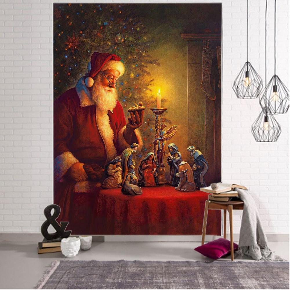 Санта-Клаус, Рождественская елка, Рождественский лось, Рождественский фон, украшение, гобелен, Рождественское украшение для дома, гобелен