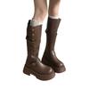 Two Wearing Retro British Style Thick-heeled Thick-soled Boots for Women's 2025 Winter New Boots, Tall and Thin Knight Boots