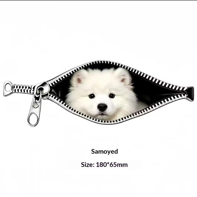 Cat Car Sticker Zipper Cat Puppet Teddy Border Collie Puppy Cute Creative Personality Pet Car Decorative Sticker 1Pc