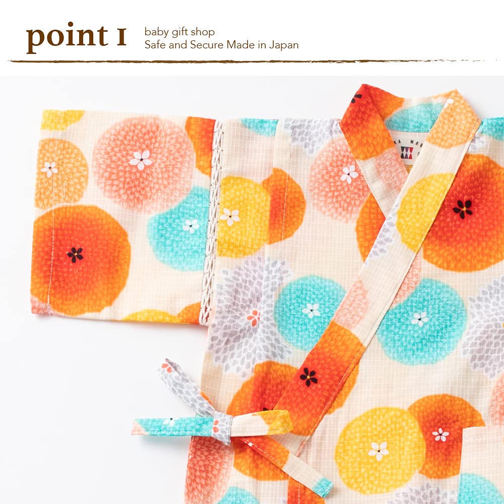 De Хризантема Узор Хлопок Красная Слива Девочка Джинбей Хлопок Сделано в Японии [Creme Coco] 100% (100, Оранжевый)