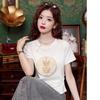 2024 Summer Women's Chinese Style Embroidered Buttoned Short-Sleeve T-Shirt In White, Slim Fit