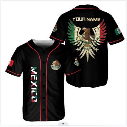 Mexico baseball team element print summer v-neck button-down baseball jersey