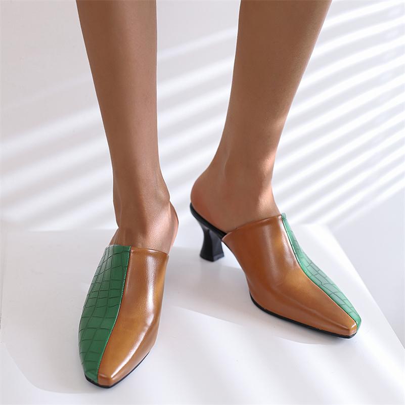 Женские туфли-лодочки-сабо с квадратным носком, на толстом среднем каблуке, разноцветные, женская модная повседневная обувь, весна-осень, черный, белый, зеленый 46