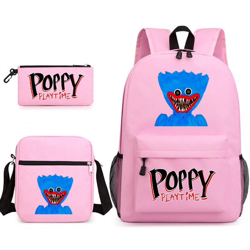 Холщовый набор рюкзаков Poppy Playtime для мальчиков - Включает рюкзак, сумку через плечо и пенал - Прочный, легкий и дышащий для школы и повседневного использования