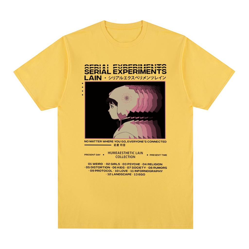 Винтажная футболка Serial Experiments Lain Аниме Графика Манга Девушка Научная Фантастика Хлопок Мужская Футболка Новая Футболка Женские Топы