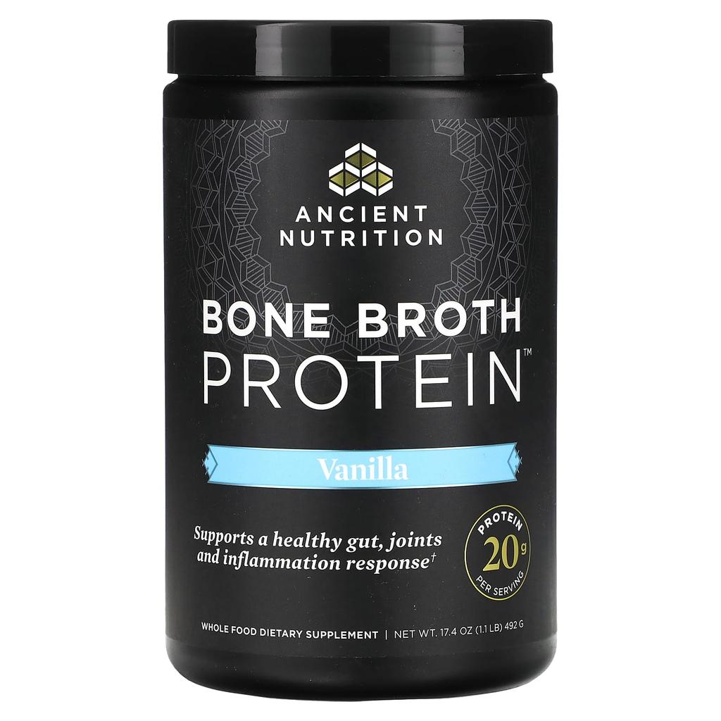 Ancient Nutrition Beef Bone Broth Protein, Vanilla Flavor, 1.1 Lb (492 G)