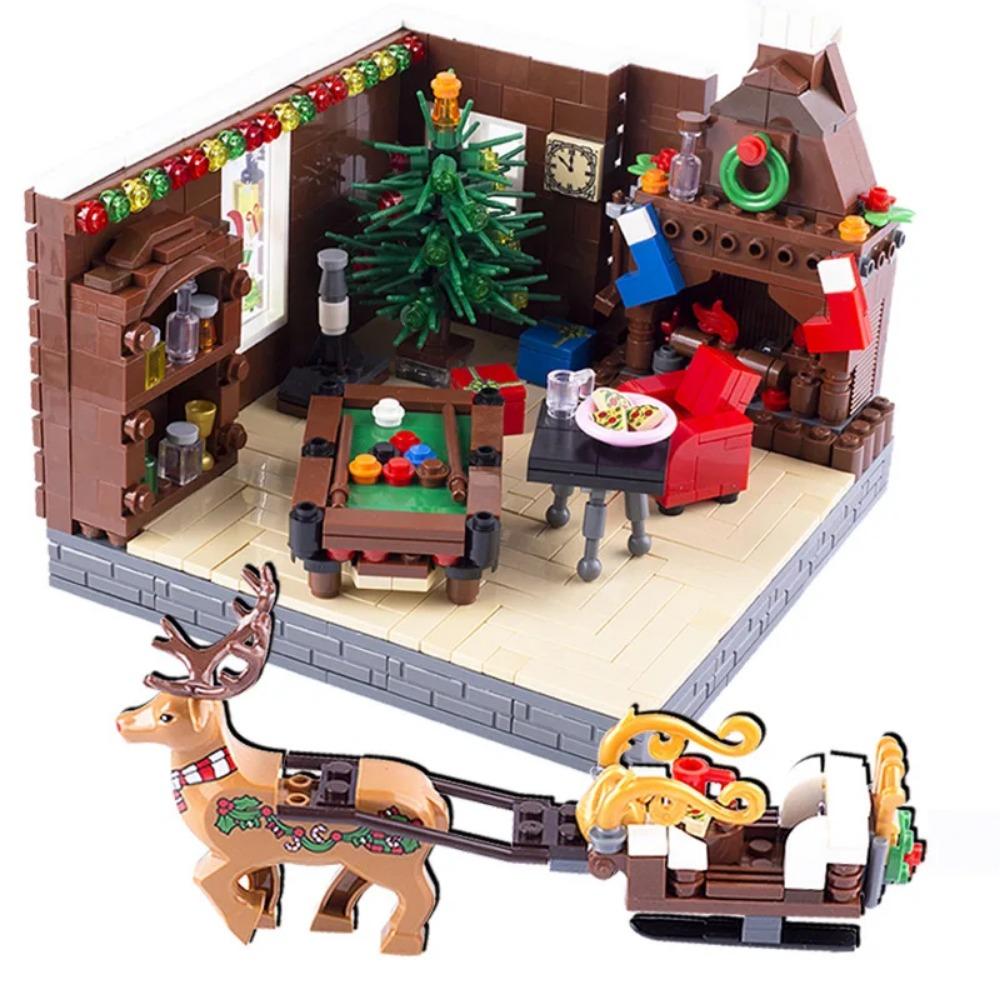 MOC City Christmas Building Blocks Figure Elk Sleigh Tree Garland Cape Coat Fireplace Candy Cane Snack Stand DIY Gift Toys K032