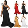 Lady Evening Dress One Shoulder Sleeveless Split Hem Solid Color Pleated Solid Color Prom Cocktail Party Maxi Dress Ball Gown