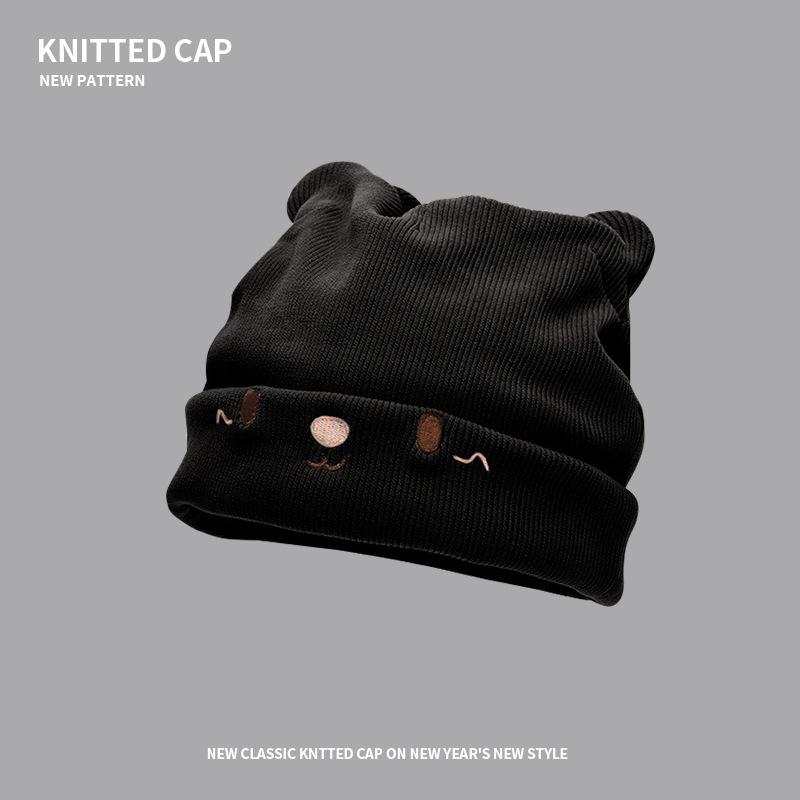 Cute cat ears knitted cold hat big head circumference confinement hat autumn and winter pregnant women nightcap bag head versatile wool hat