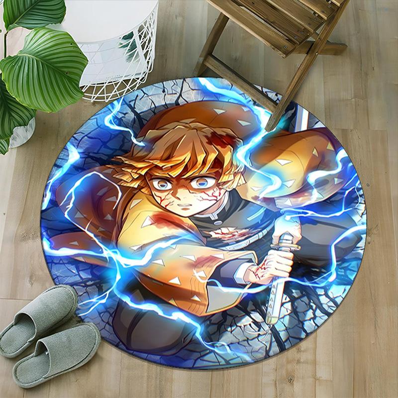 1pc Agatsuma Zenitsu Carpet, Round Rug, Comfortable, Suitable for Entryways, Living Rooms, Office, And Bedrooms, Christmas Decoration