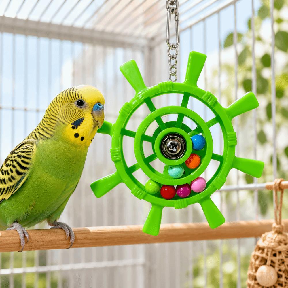 Rudder Shaped Interactive Spinning Wheel Colorful Beads Parrots Rotating Toys Exercise Tool