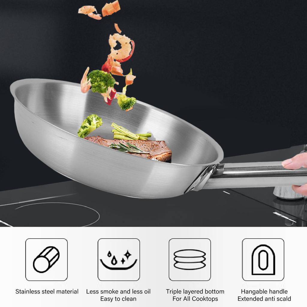 Сковорода с антипригарным покрытием из нержавеющей стали 304 20 см Сковорода с антипригарным покрытием для всех типов плит Кухонные принадлежности