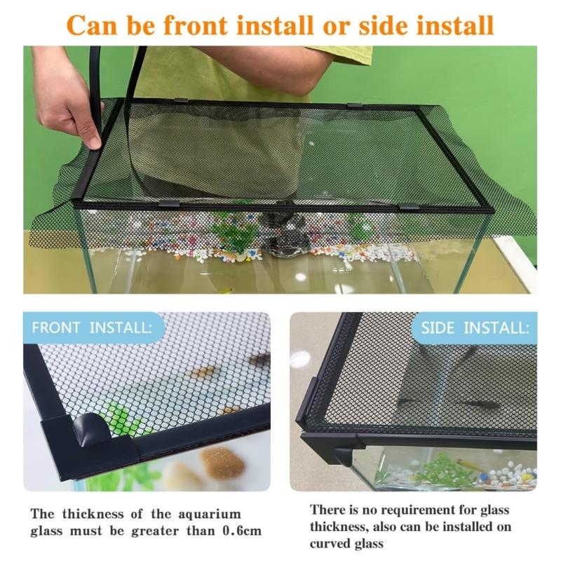 Replacement Magnetic Fish Tanks Guard Net Prevents Jumping Includes Sturdy Mounting Holders