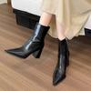 Pointed Toe Snow Ankle Boots for Women Sexy High Heels Shoes Leather Fad Winter Chelsea Boots 2024 Trend Goth Chaussures Femme