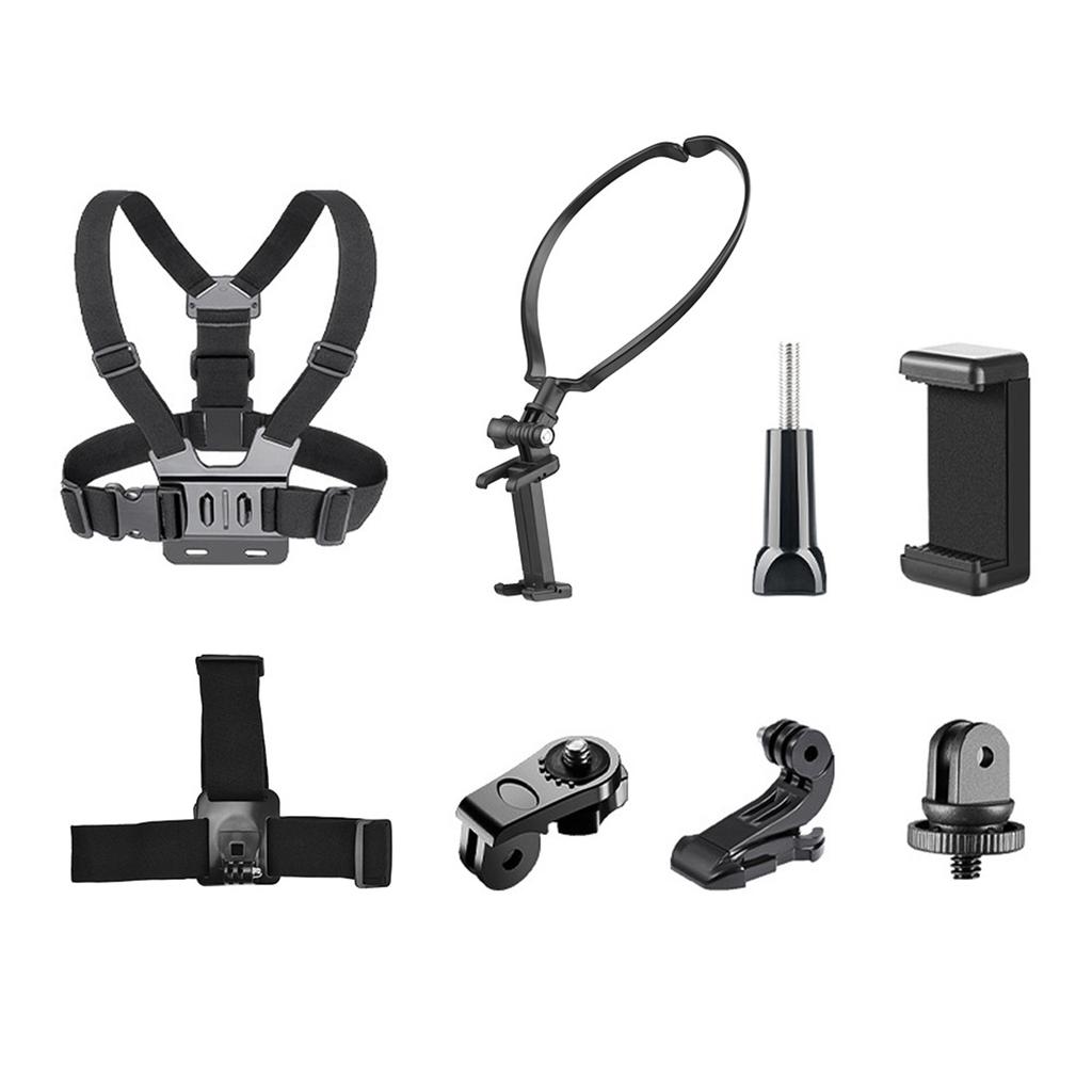 Sports Camera Accessory Set Chest Strap Mount + Head Strap + Neck Holder + Phone Holder for Cycle Hiking Boating Travel