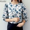 Женская повседневная летняя блузка с круглым вырезом и рукавами 3/4 с принтом