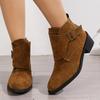 Fashion British Style Metal Buckle Brown Ankle Boots for Women Retro Solid Color Faux Suede Thick Heeled Short Boots Woman Autumn Winter