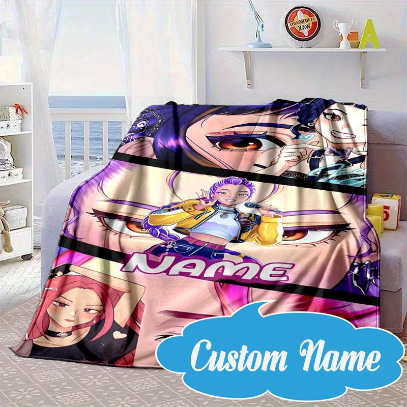 Custom Name Vibrant Anime KPop Blanket bed sofa Blanket Flannel Blanket for Camping, Hiking, Picnic Essentials,gift for Fan family