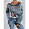 Осенне-зимний женский свитер большого размера с одним вырезом без бретелек, вязаный свитер в полоску с рукавами-фонариками