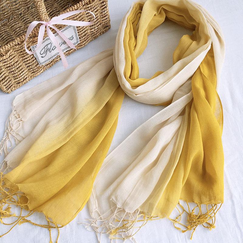 Dye Cotton Women Scarf High Quality Gradient Long Cotton Shawl Four Seasons Thin Casual Scarf For Lady