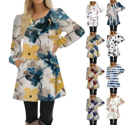 Модное женское платье трапециевидной формы с длинным рукавом, повседневный пуловер, свободное платье с круглым вырезом на пуговицах и карманами