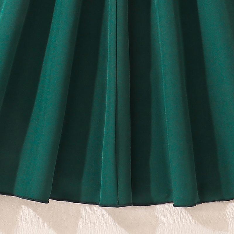 7-12Y Girls' Children's Suit Children's Dress Summer Skirt New Solid Colour Splicing Sleeve Princess Skirt