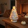 Halloween Window Display Props Tree Decorations, Lighted Resin Figurine with Pumpkin Black Cat Handcrafted Ornament Ghost, Battery-Powered Tabletop