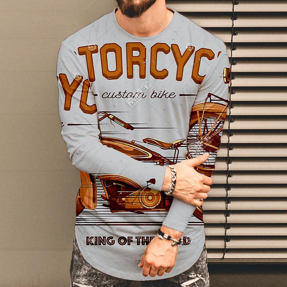 Мужская футболка с длинным рукавом, повседневная, большого размера, с 3D-принтом, модная, с круглым вырезом, снизу и сверху