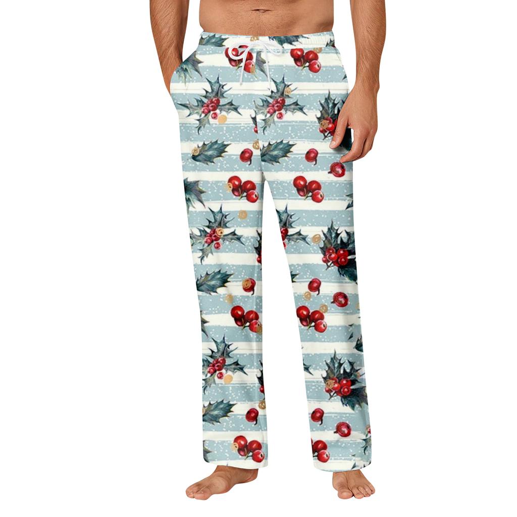 Мужские удобные повседневные брюки с рождественским принтом и карманом, домашние брюки для сна