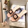 Square Buckle One-piece Outer Wear Thick Heel Sandals Mid Heel Slippers