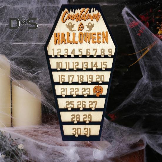 Halloween Advent Calendar Wooden Countdown To Halloween Ornament with Movable Pumpkin Block for Home Decor