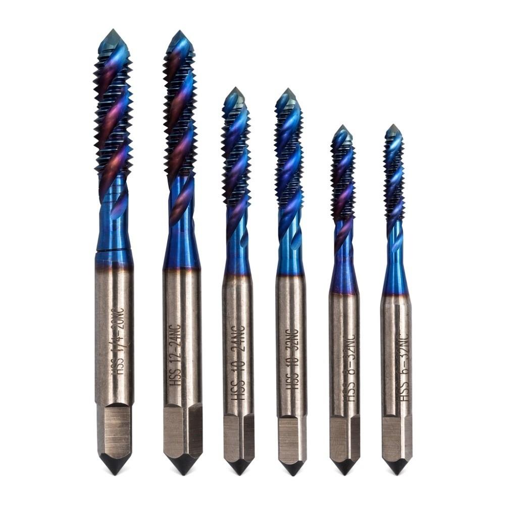 6pcs High Speed Steel Tapping Drill Bit Blue Coated Machine Tap Bit Durable Metric Tap Set For Wood