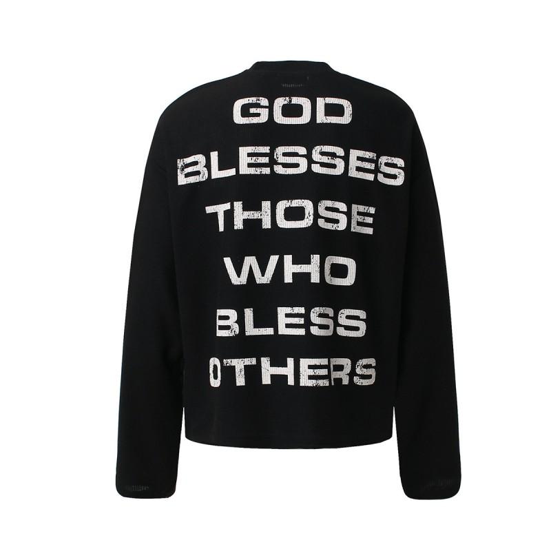 Mens Oversized Streetwear Long Sleeve Hoodless Sweatshirt With Cross Print Cotton Tee Casual