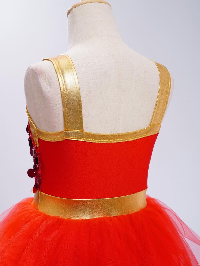 Платье-пачка для танцев для девочек, без рукавов, цветной блок, сверкающие пайетки, костюм для сцены, для выступления