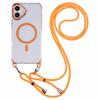 For iPhone 16 Clear Case Compatible with MagSafe Shockproof PC+TPU Phone Cover with Long Lanyard - Purple