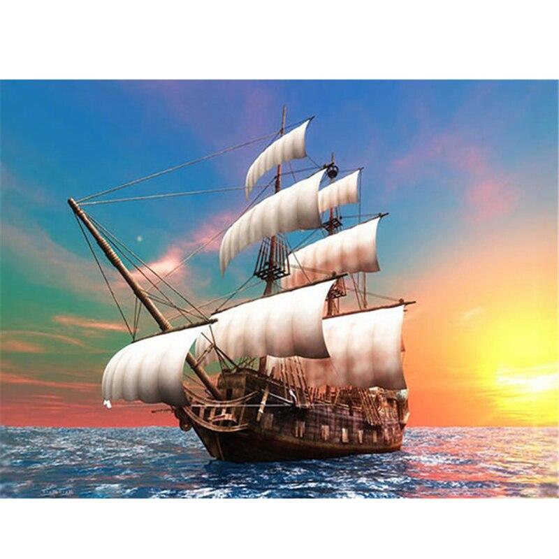 DIY 5D алмазная живопись Парусник Алмазная вышивка вид на море вышивка крестиком полная круглая дрель домашний декор ручной художественный подарок